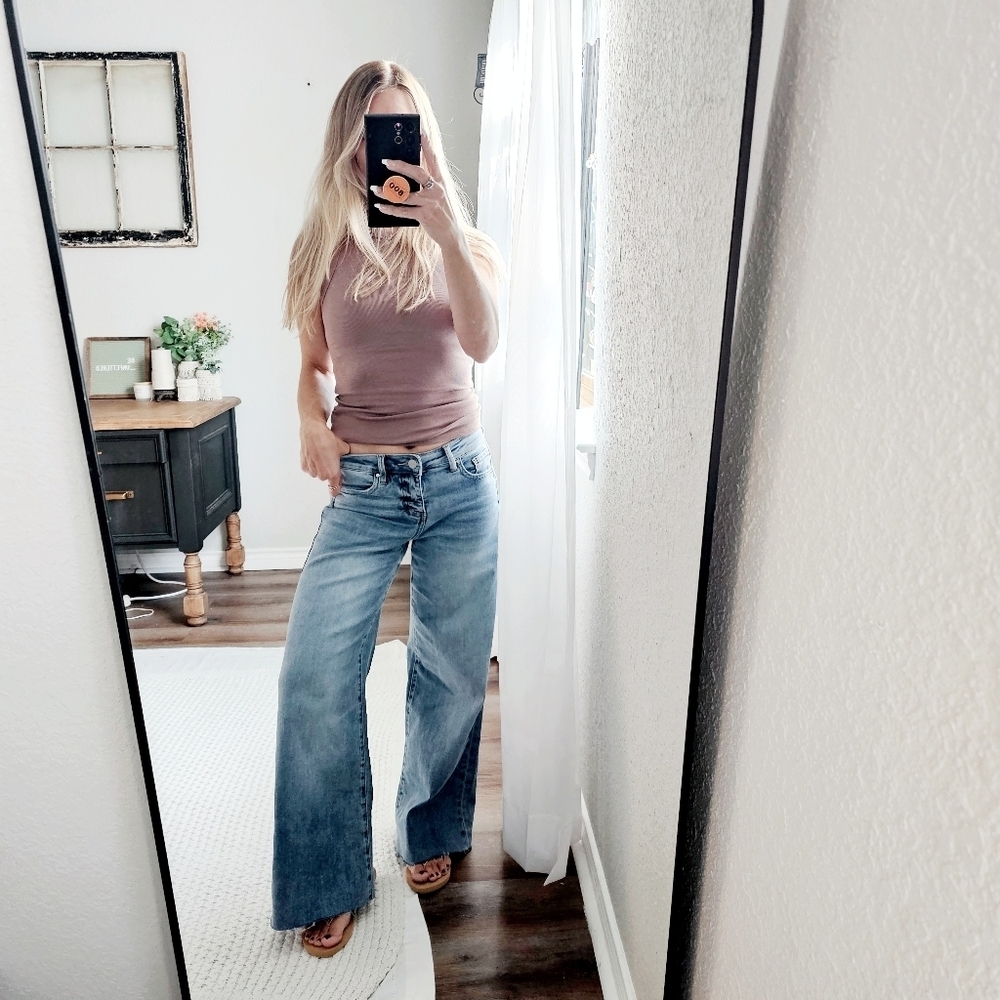 RISEN HR Tummy Control Light Wash Wide Leg Palazzo Denim Jeans Various NEW - Picture 12 of 12